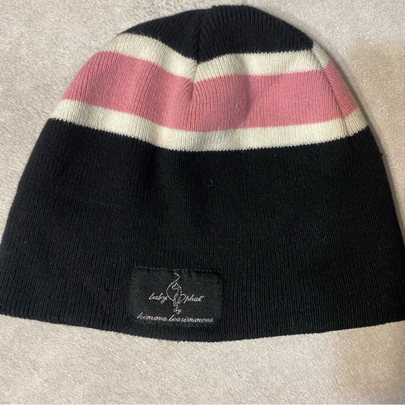 Baby Phat Black Pink White Knit Beanie Hat Women Logo Embroidered Streetwear Y2K - Picture 5 of 9